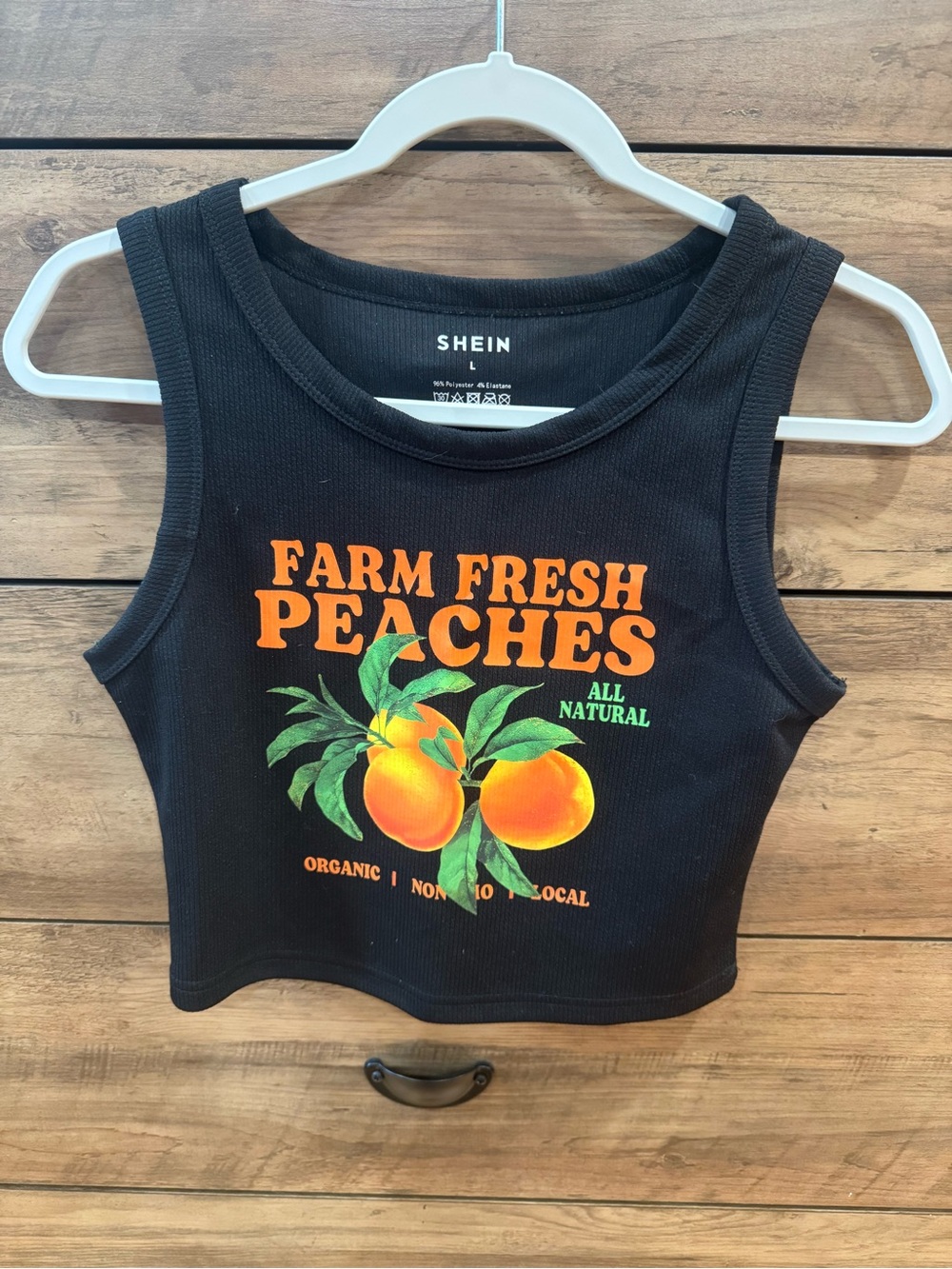 SHEIN Black Tank Top with Orange Peach Graphic